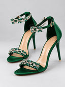 Rhinestone Embellished Ankle Strap High Heel Sandals