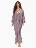 Casual V-Neck Twist Waist Batwing Sleeve Kaftan Maxi Dress