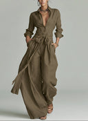 Minimalist Shirt And Lace-Up Wide-Leg Pants Set