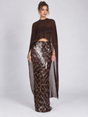 Sexy Sheer Cape Top & Sequin Maxi Skirt Set