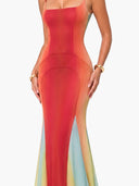 Elegant Gradient Ombre Satin Mermaid Maxi Dress