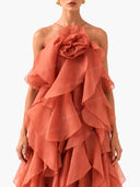 Elegant  3D Flower Ruffle Halter Maxi Dress