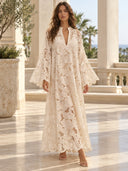Casual White Long Sleeve Lace V-Neck Dress