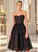 Exquisite Black Off-Shoulder Mesh Lace Cutout Midi Dress