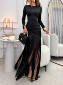 Elegant Ruched Twist Fringe Maxi Dress