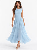 Elegant Pleated Skirt Waist Ruched Midi Dress