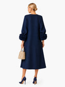 Elegant Floral Cuff Button-Front Midi Dress