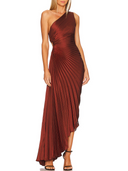 One-Shoulder Pleated Asymmetric Maxi Dress