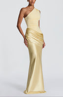 Elegant One Shoulder Neck Pleated Party Maxi Dress