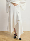 Minimalist Knit Top & Asymmetrical Button Skirt Two-Piece Set