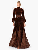 Velvet Lace Panel Turtleneck Maxi Dress