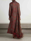Retro Paisley Print Faux Fur Collar Maxi Dress