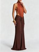 Elegant Ruched Halter Neck Cutout Maxi Dress