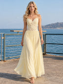Elegant Yellow Lace Spaghetti Strap Floral Appliqué Maxi Dress