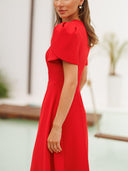 Elegant High-neck Bud Sleeve Midi Dress