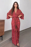 Bohemian Kimono-Inspired Tie-Dye Print Waist-Tie Maxi Dress