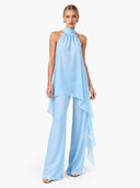 Elegant Halter Neck Asymmetric Chiffon Top & Wide-Leg Pants Set