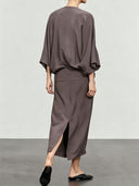 Casual Pleated Batwing Sleeve Maxi Dress