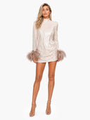 Elegant Sequined Fur Cuff Mini Dress
