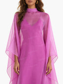 Elegant Sheer Organza Cape Sleeve Maxi Dress