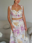 Floral Lace-Stitched Two-Piece Maxi Dress