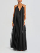 Elegant V-neck Chiffon Flowy Maxi Dress