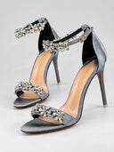 Rhinestone Embellished Ankle Strap High Heel Sandals