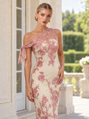 One-Shoulder Floral Embroidery Maxi Dress