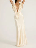 Elegant Plunge V-Neck Ruffle Satin Maxi Dress