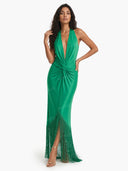 Emerald Green Halter Fringe Maxi Dress