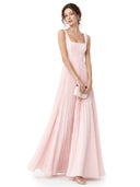 Elegant Square-neck Pleated Maxi Dress