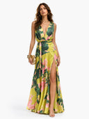 Lime Floral Printed Wrap Maxi Dress