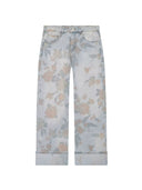 Floral Print Wide Leg Cuffed Jeans