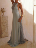 Elegant Sequin Mesh Panel Maxi Dress