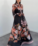 Floral Print Collared Chiffon Two-Piece Set