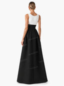 Elegant Deep V-Neck Colorblock Ruched A-Line Maxi Dress