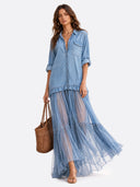Classic Denim Ruffle Romantic Maxi Dress