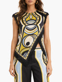 Retro Geometric Print Tassel Trim Asymmetric Top & Pants Two-Piece Set
