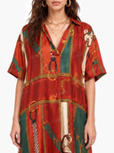 Retro Equestrian Print Shirt Midi Dress