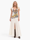 Elegant Artistic Print Front Slit Maxi Dress
