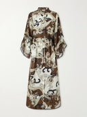 Retro Abstract Print Drawstring Long Sleeve Maxi Dress