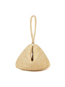 Beaded Woven Straw Wristlet Bag