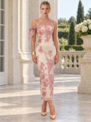 One-Shoulder Floral Embroidery Maxi Dress