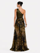 Elegant Floral Print One-Shoulder Slit Maxi Dress