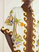Retro Tropical Print Shirt & Wide-Leg Pants Two-Piece Set