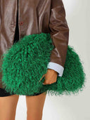 Stylish Long Curly Plush Oversized Clutch Bag