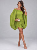 Sexy Off Shoulder Ruched Balloon Sleeve Mini Dress