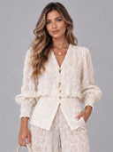 Elegant Lace Ruffle Blazer & Balloon Pants Set