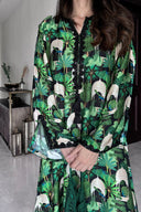 Emerald Oasis Scenic Print Tassel Maxi Dress