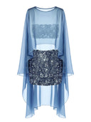 Elegant tulle shawl sequined two-piece set